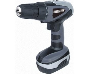 Cordless drill/driver with handle and battery in gray-black