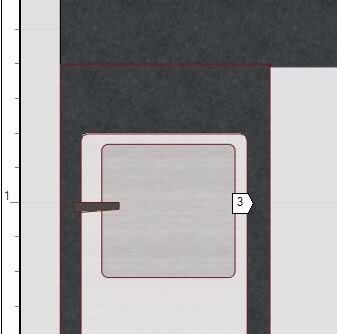 Floor plan: Door in the hallway with red frame in dark wall area.