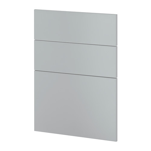 Gray wall covering made of three narrow horizontal panels above a larger lower panel.