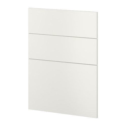 White three-part wall cabinet with three horizontal fronts, handleless, wall-mounted.