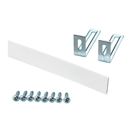 Screws, metal brackets, and white mounting rail for interior fittings
