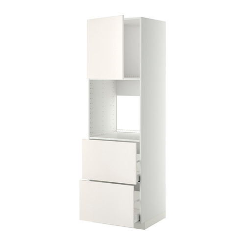 White tall kitchen cabinet with open center and two drawers