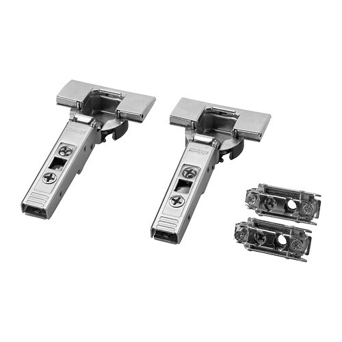 Two metal kitchen hinge mounting systems with fastening plates