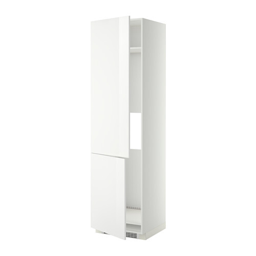 Bright freestanding wardrobe with open door, interior with rail and shelf