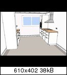 3D kitchen render of a bright kitchen with window and countertops