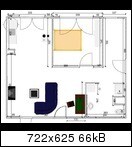 2D floor plan of a small apartment with bedroom and living room