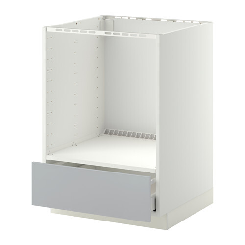 White base cabinet with open interior and drawer at the bottom