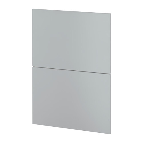 Two gray cabinet doors, minimalist double-door front