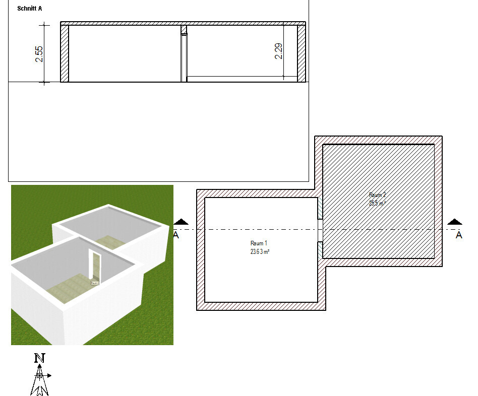 2D floor plan with room labels and 3D house view