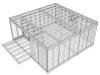 3D wireframe model of a house frame with open floor plan structure