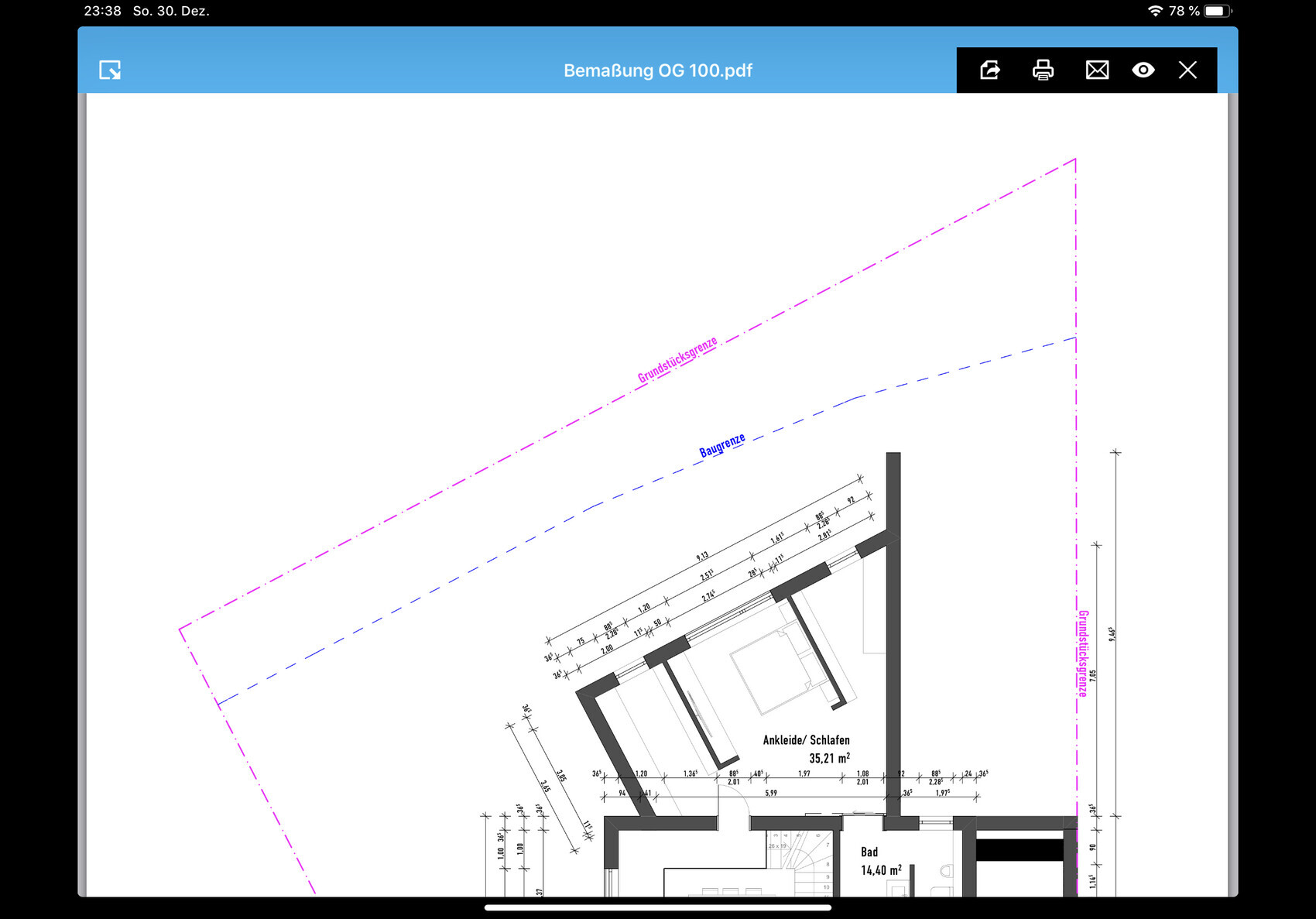 Floor plan of a living area with bathroom; dressing/sleeping, property and building boundaries.
