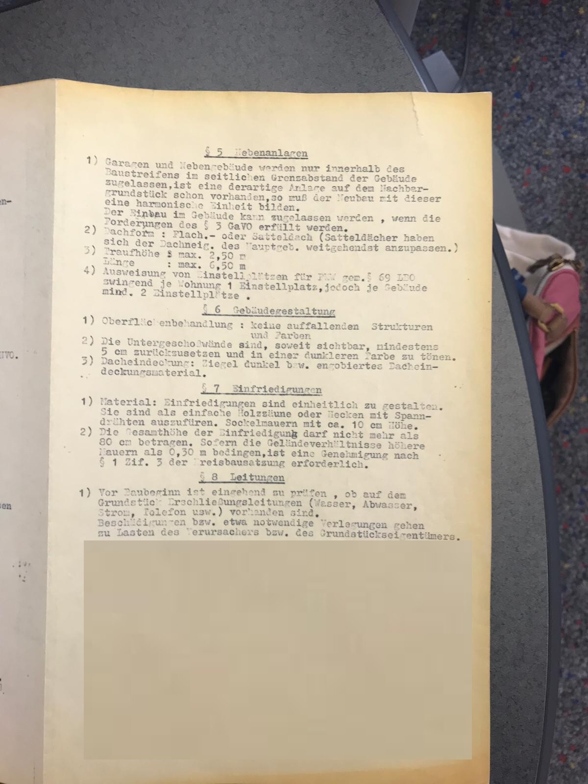 Dokumentenseite mit §5 Lebensanlagen und §6 Gebäudegestaltung