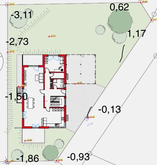 Site plan: floor plan of the house with garden, driveway, and outdoor areas.