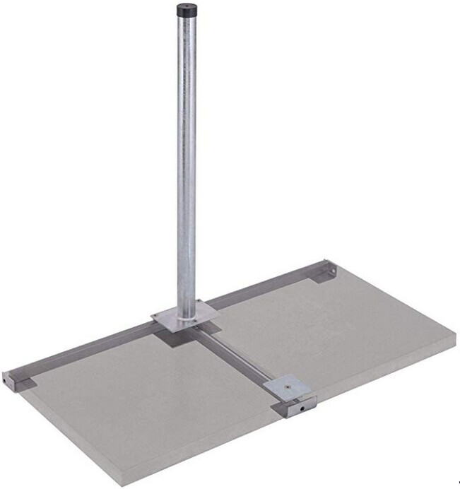 Metal stand with vertical column on rectangular base plate.