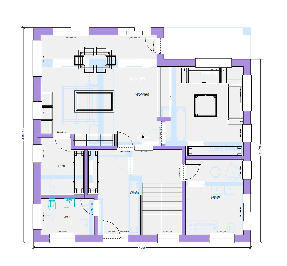Floor plan: living area, hallway, pantry, WC, utility room, stair area, kitchen.