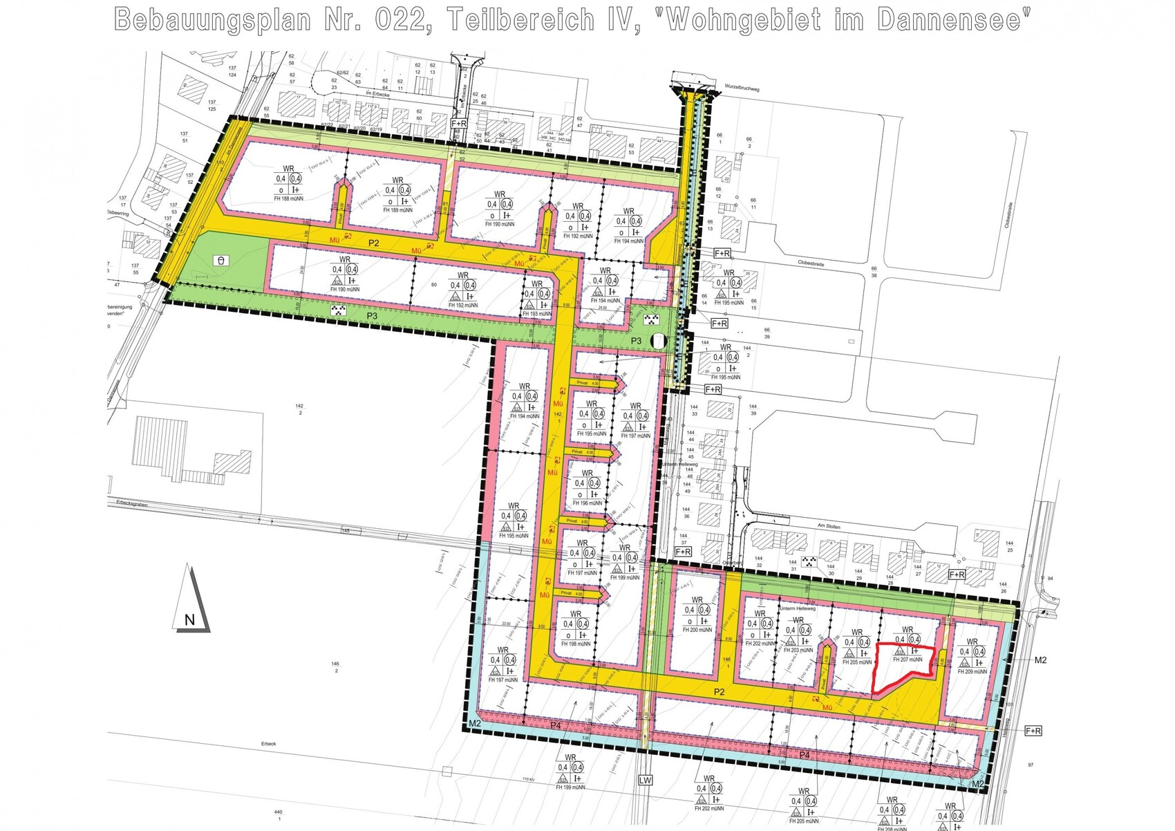 Development plan No. 022 Section IV: color-coded zones and streets