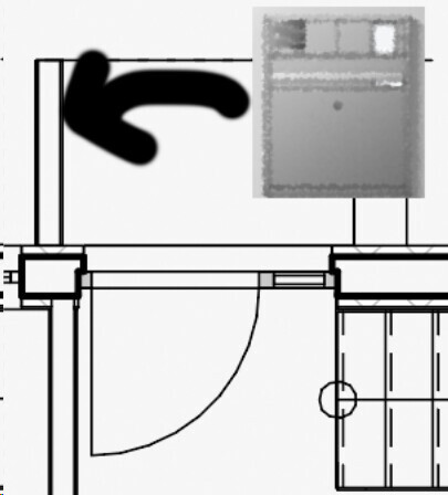 Detailed floor plan drawing with door arch and cabinet in architectural plan