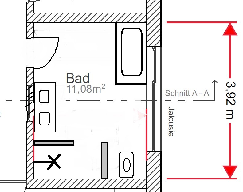 2D bathroom floor plan with bathtub, washbasin, and toilet on plan