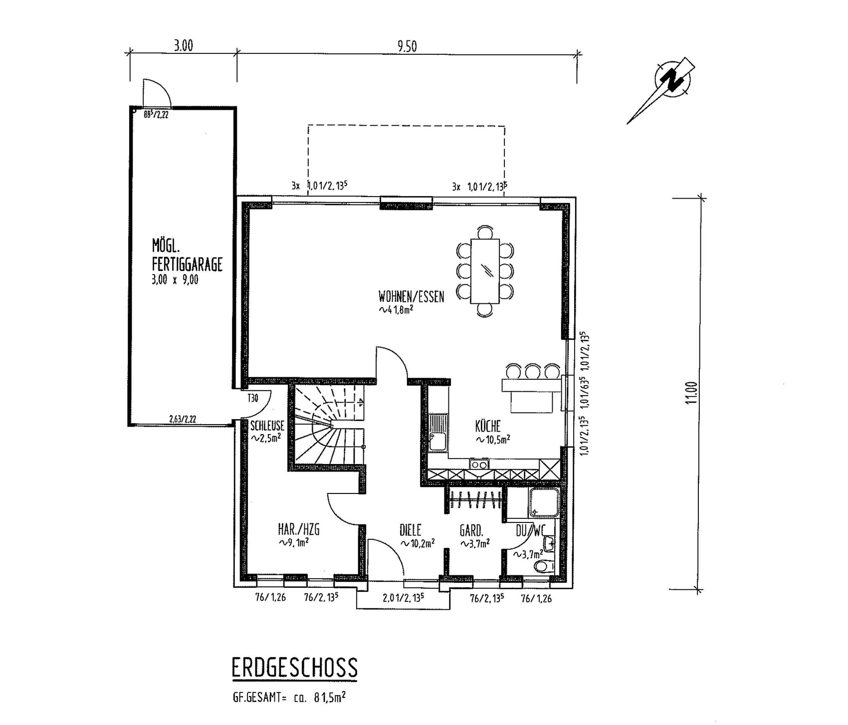 Ground floor plan of a house with kitchen, living room, and hallway