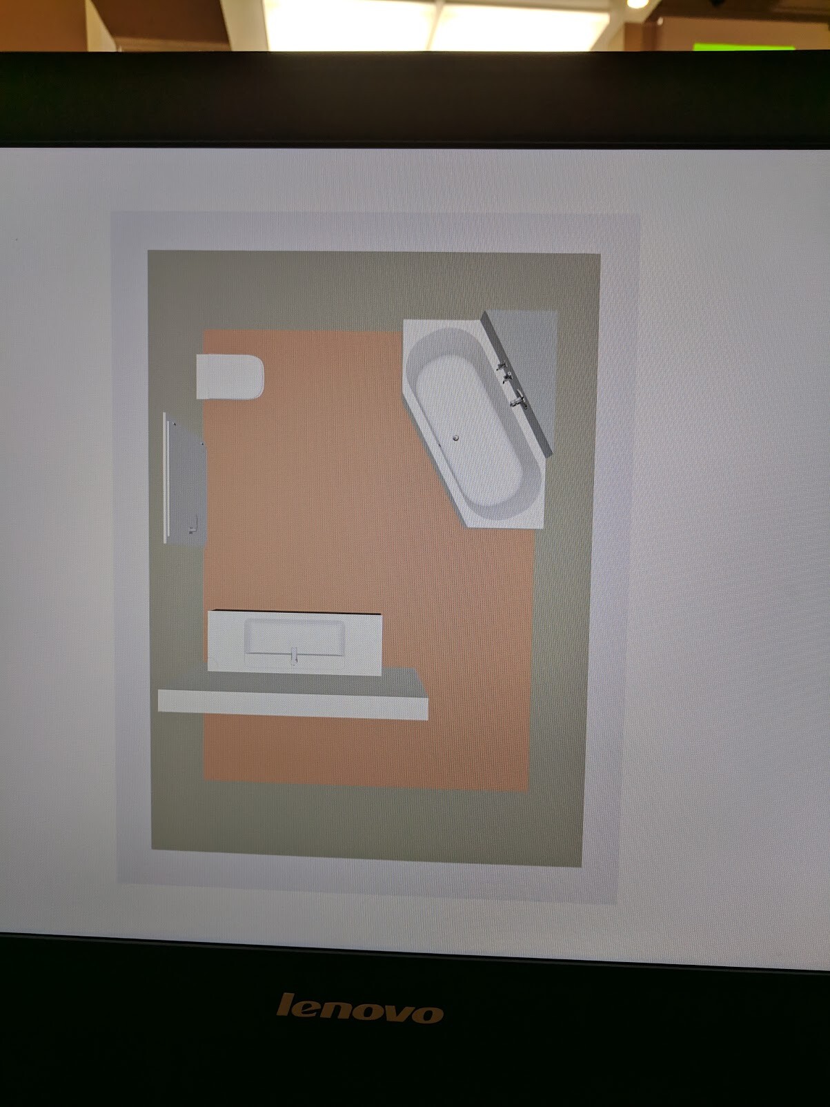 Bathroom floor plan with bathtub and sink from bird’s eye view