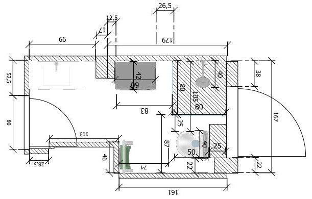 2D floor plan with room layout and door positions