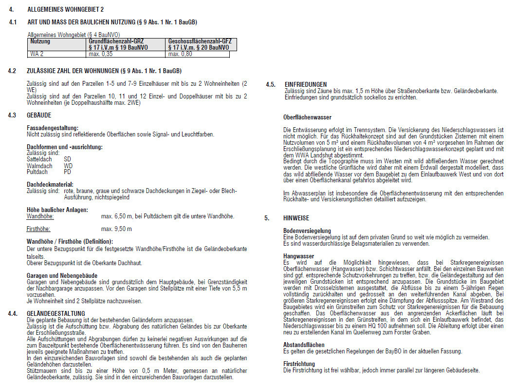 Document with building regulations for a general residential area and usage rules