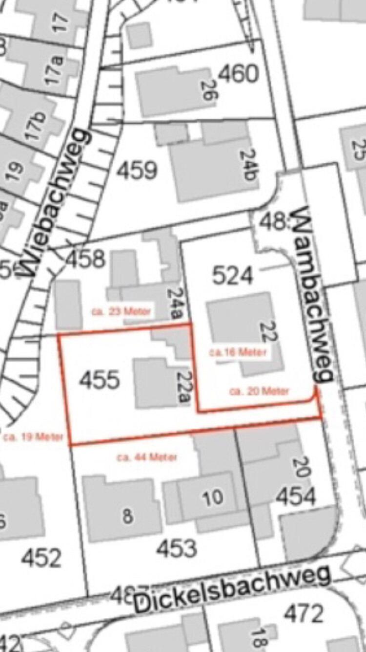 Site plan including plots, red boundary lines, street names visible