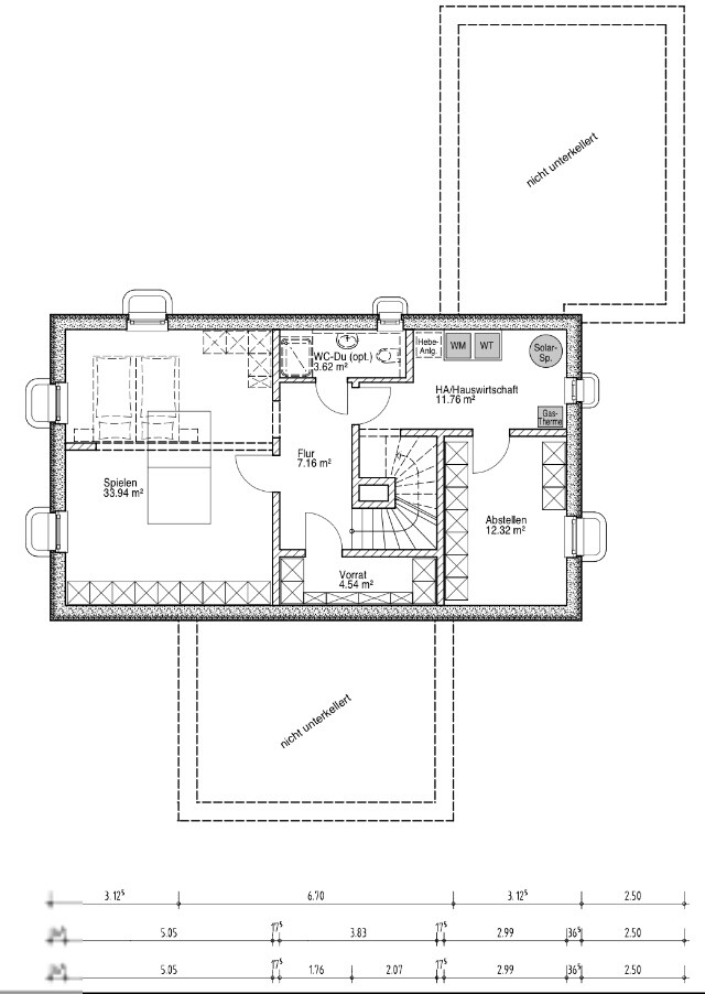 House floor plan: hallway, staircase, playroom, pantry, storage room, utility room.