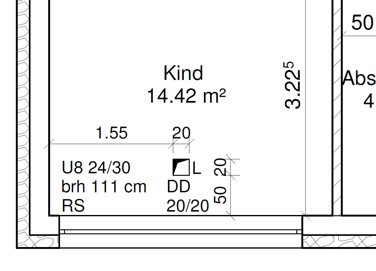 Floor plan of a child's room, area 14.42 m² (155 sq ft), dimensions and wall thicknesses visible.