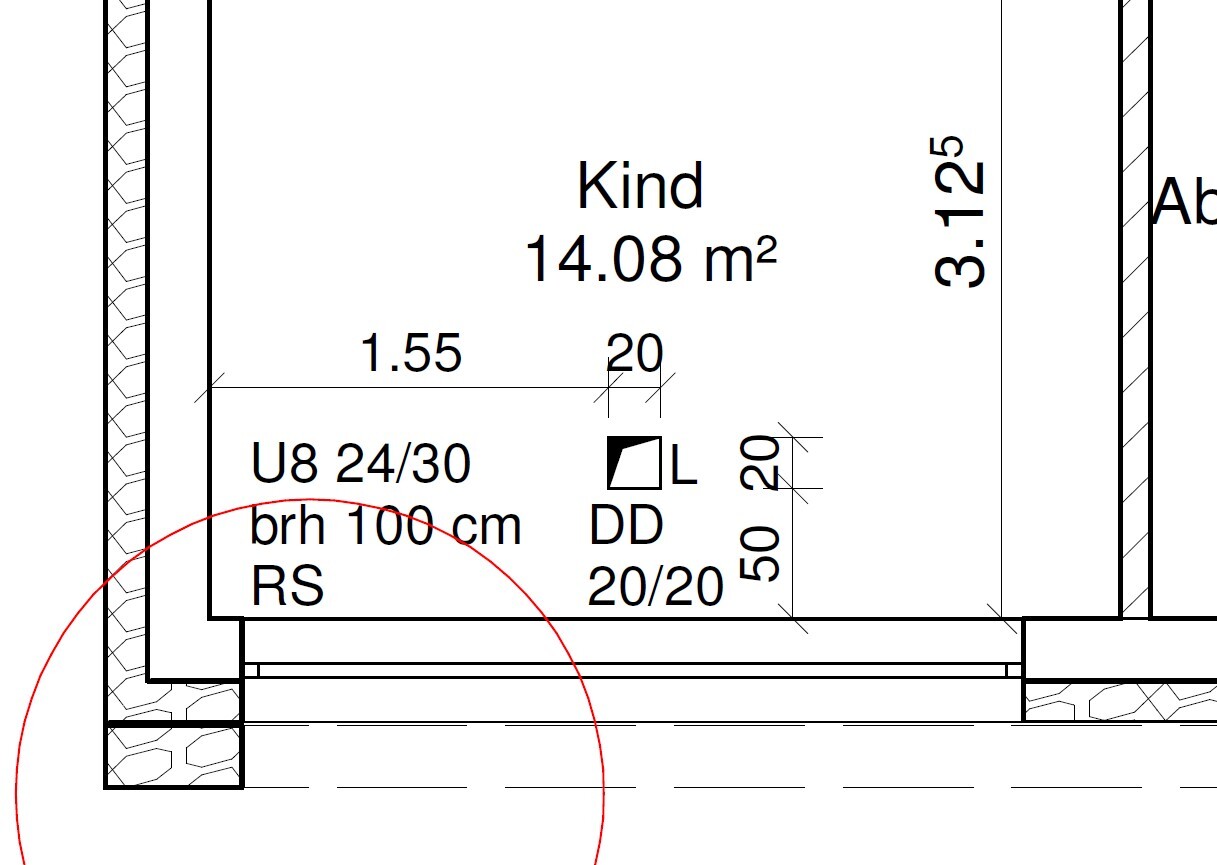 Floor plan of a child's room with dimensions, door, and floor/wall construction.