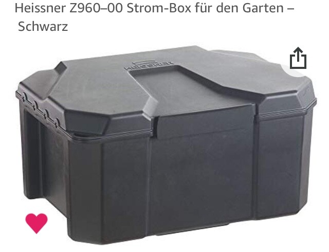 Black plastic electrical box for the garden, closed and sturdy housing.