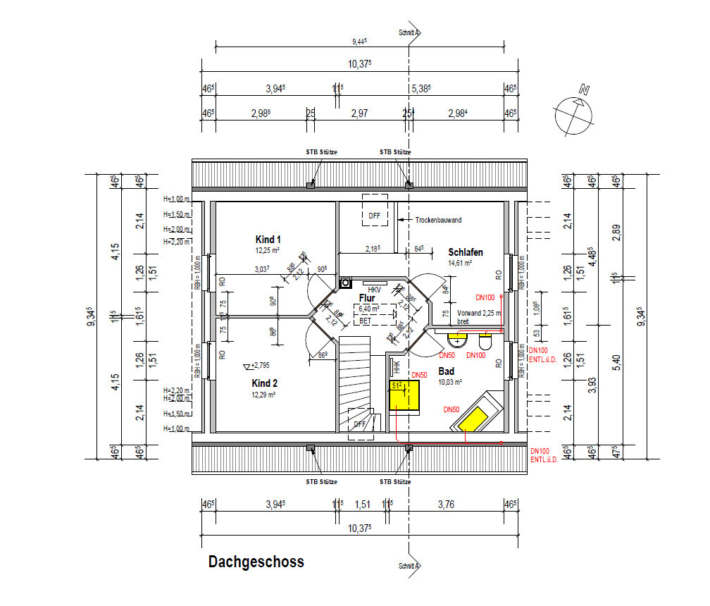 Upper floor plan: bedroom, child 1, child 2, bathroom, corridor, stairs; dimensions.