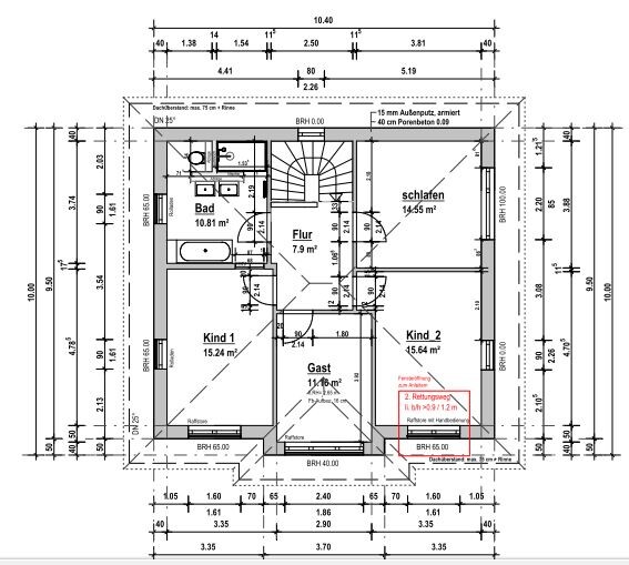 Floor plan of a house: corridor, bathroom, bedroom, child’s room 1, child’s room 2, guest room; room layout with dimensions.