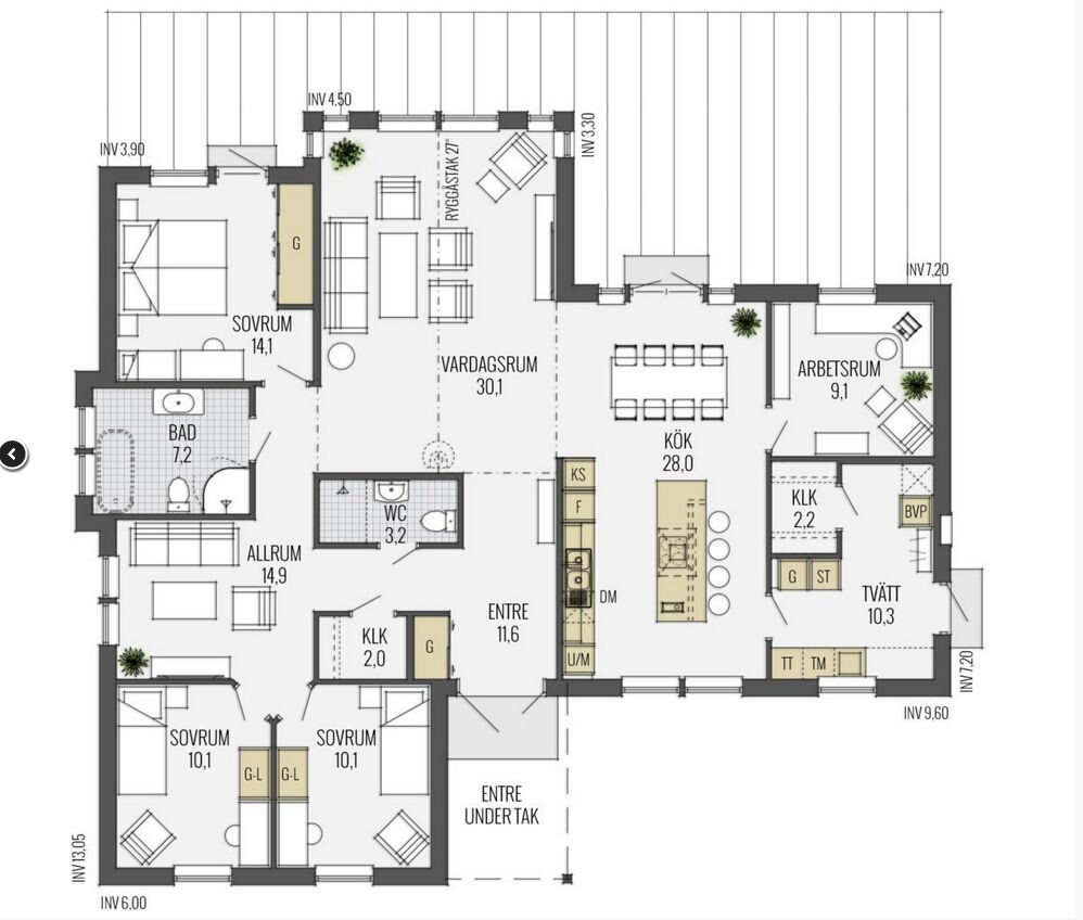 House floor plan with living room, kitchen, bedroom, bathroom, study, and laundry room.