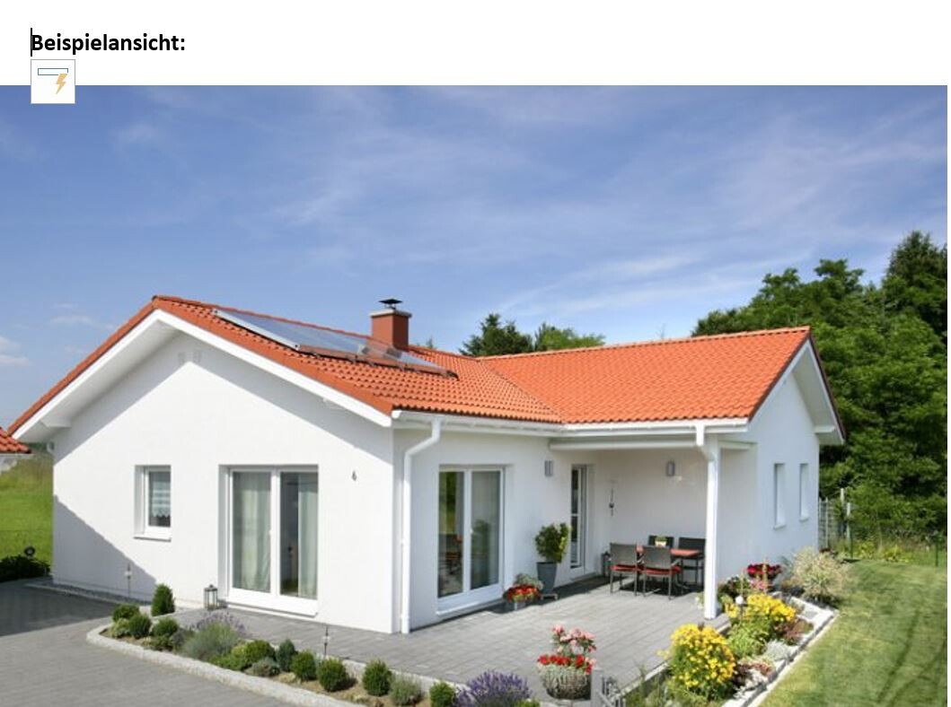White detached house with red tiled roof, terrace, and garden including solar panels