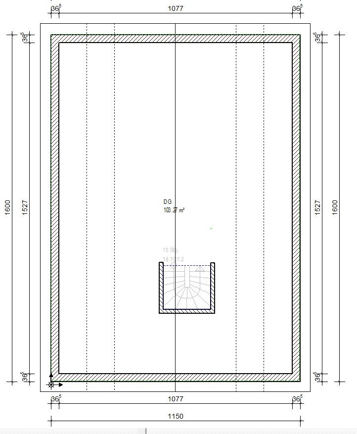Attic floor plan: large rectangle, interior wall, small central staircase core.