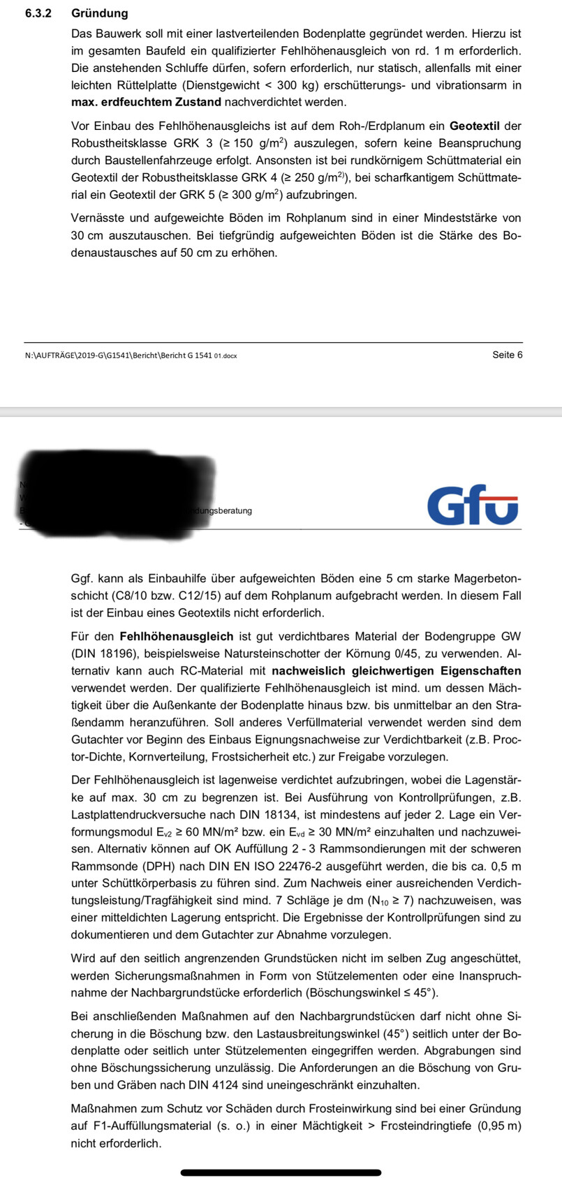 Technical document page with foundation section and Gfu logo.