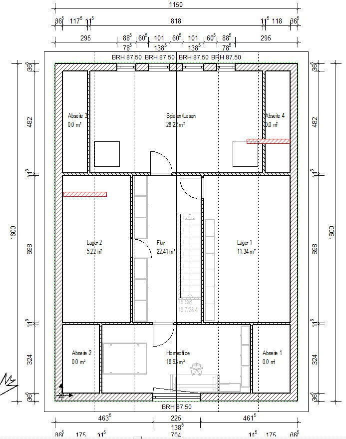 Floor plan of a house: hallway, stairs, storage, knee walls, and play/reading area.