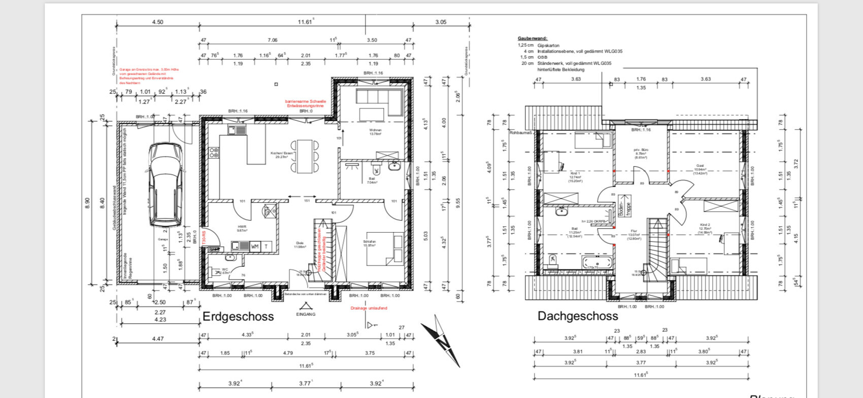 Two-story house floor plan: ground floor with garage, kitchen, living room; upper floor with rooms.