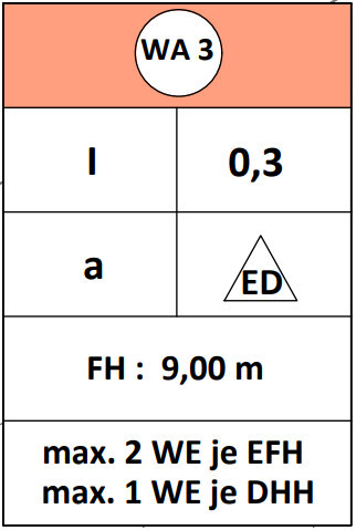 Plot plan and floor plan with WA3 marking and height indication FH 9.00 m