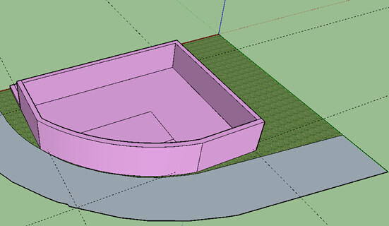 3D view of a pink, semicircular pool basin model in SketchUp.