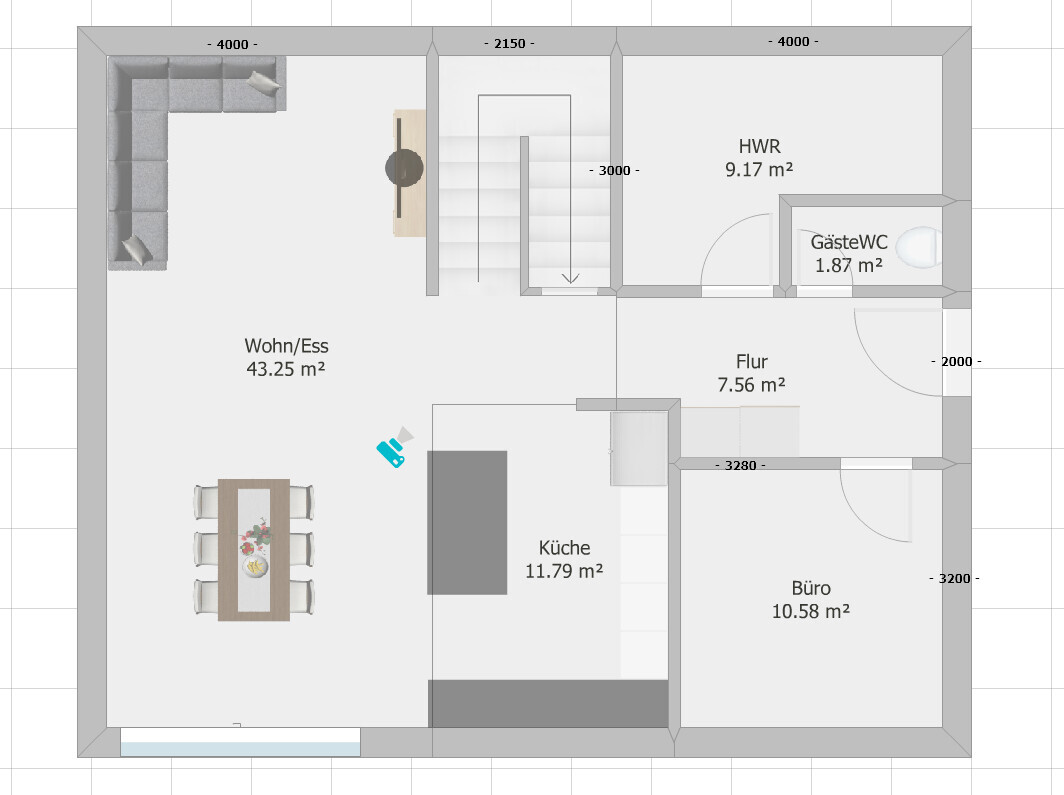 Floor plan of a house with living/dining area, kitchen, office, corridor, utility room, and guest WC.