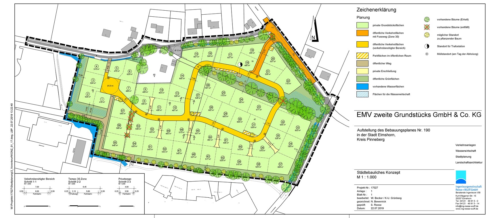 Detailed zoning plan of a residential area with plots, roads, and green spaces.