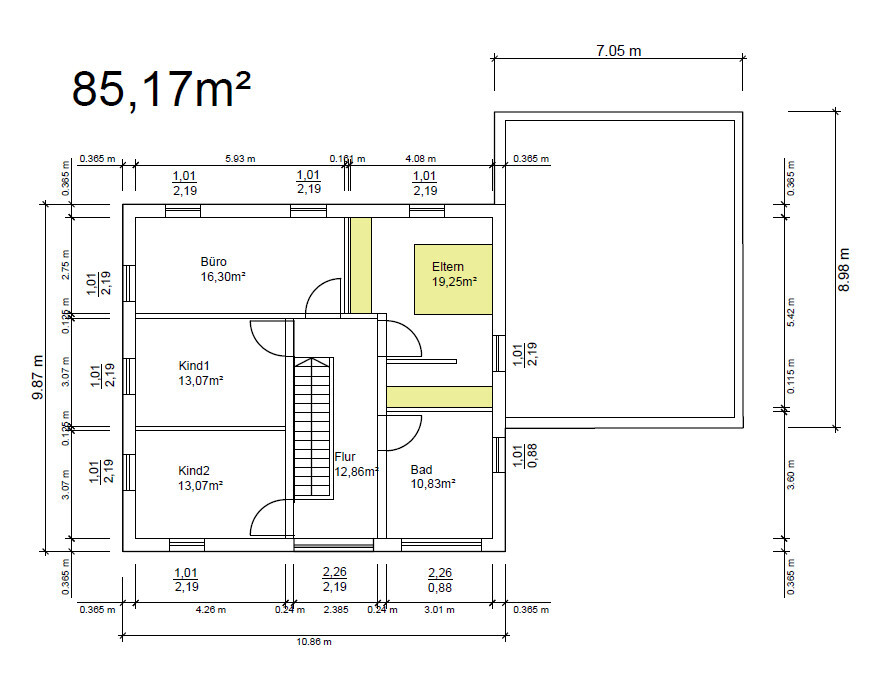 Floor plan of a house: office, master bedroom, child 1, child 2, bathroom, hallway; 85.17 m² (917 sq ft).