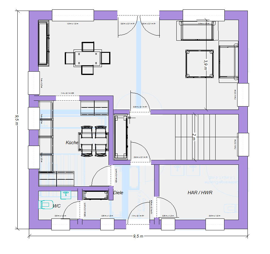 Floor plan of a house: kitchen, hallway, WC, utility/storage room, and living/dining area.