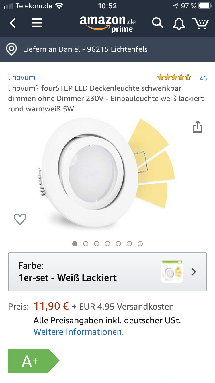 Runde, weiße LED-Deckenleuchte mit schwenkbarem Ring - Produktabbildung