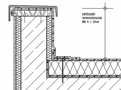 Detail of a wall connection with window, insulation, and connection technology.
