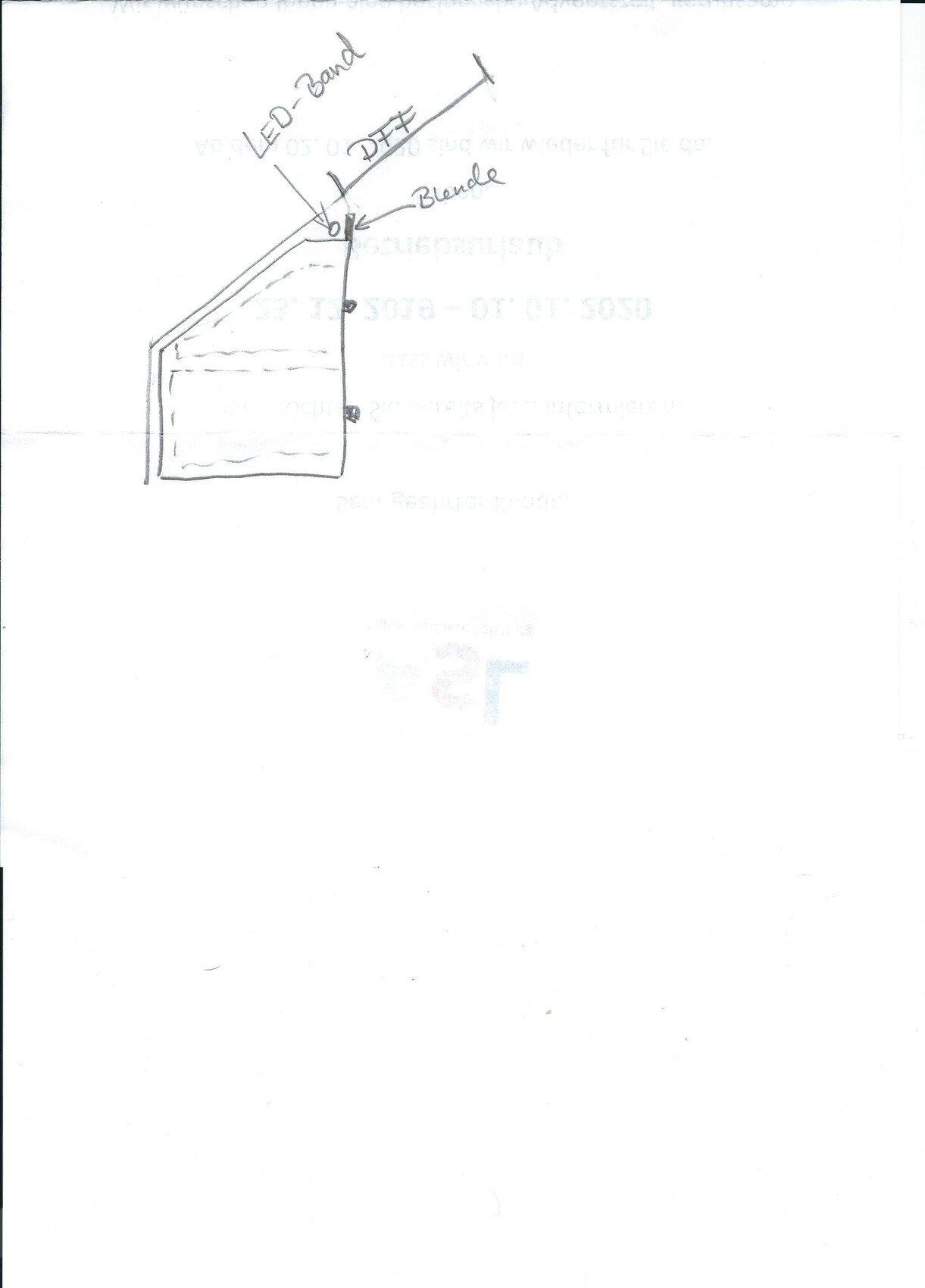 Sketch of interior lighting with LED strip and cover at the roof edge