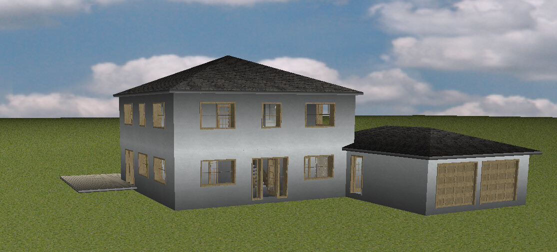 Two-story house with attached garage on a green lawn.