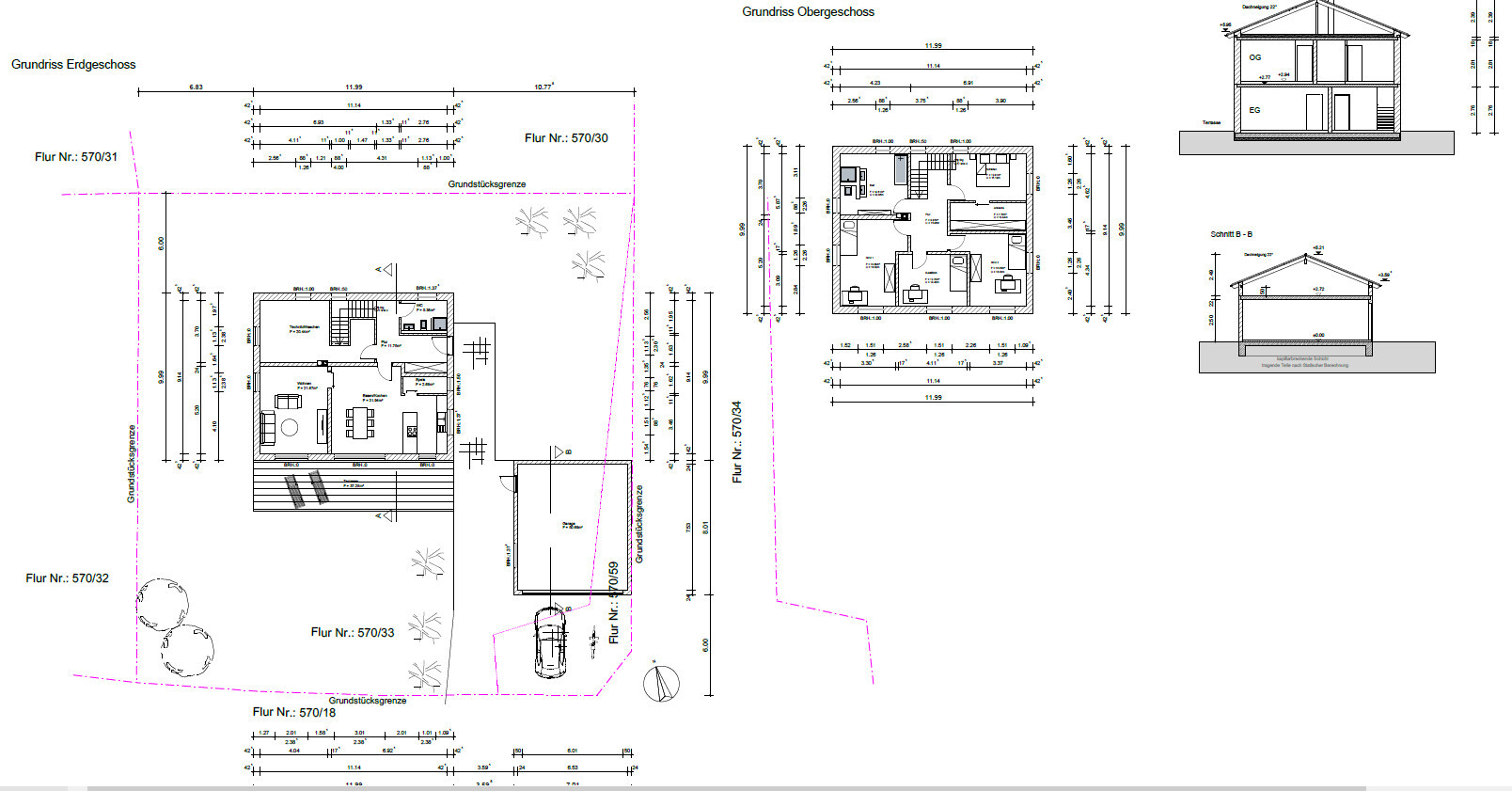 Architectural plan: floor plans of ground and upper floors with elevations and sections.